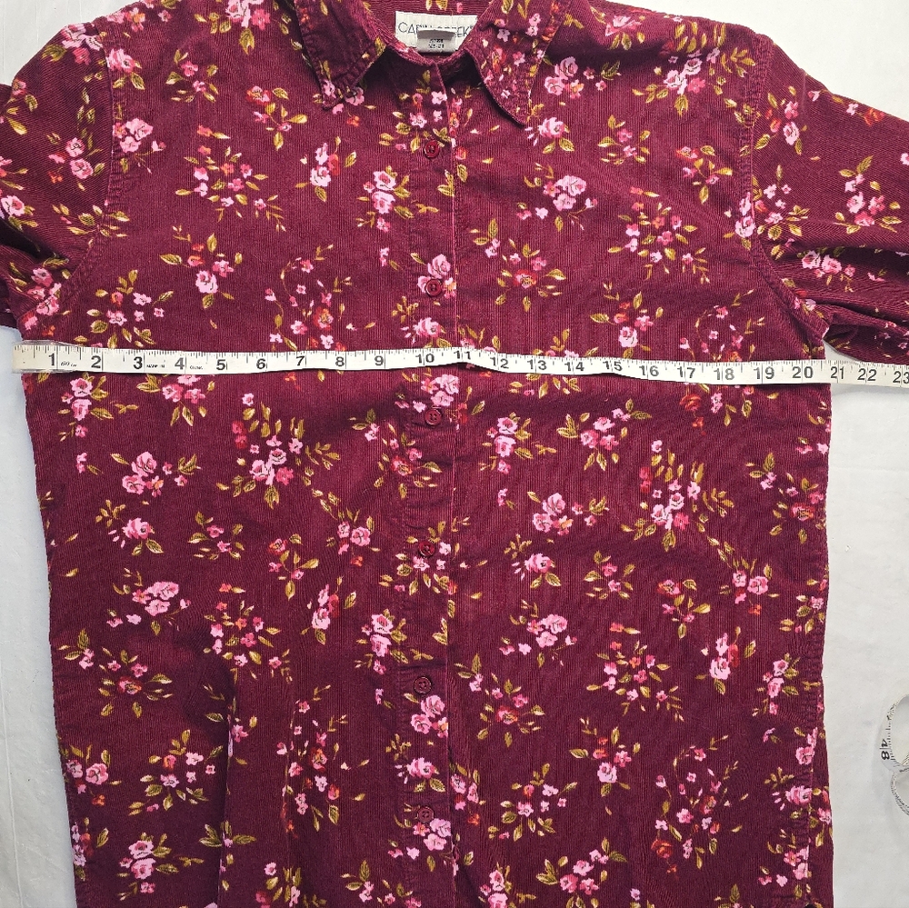 Cabin Creek Floral Corduroy Shirt Burgundy Cotton Button Up Cottagecore M - Picture 11 of 12